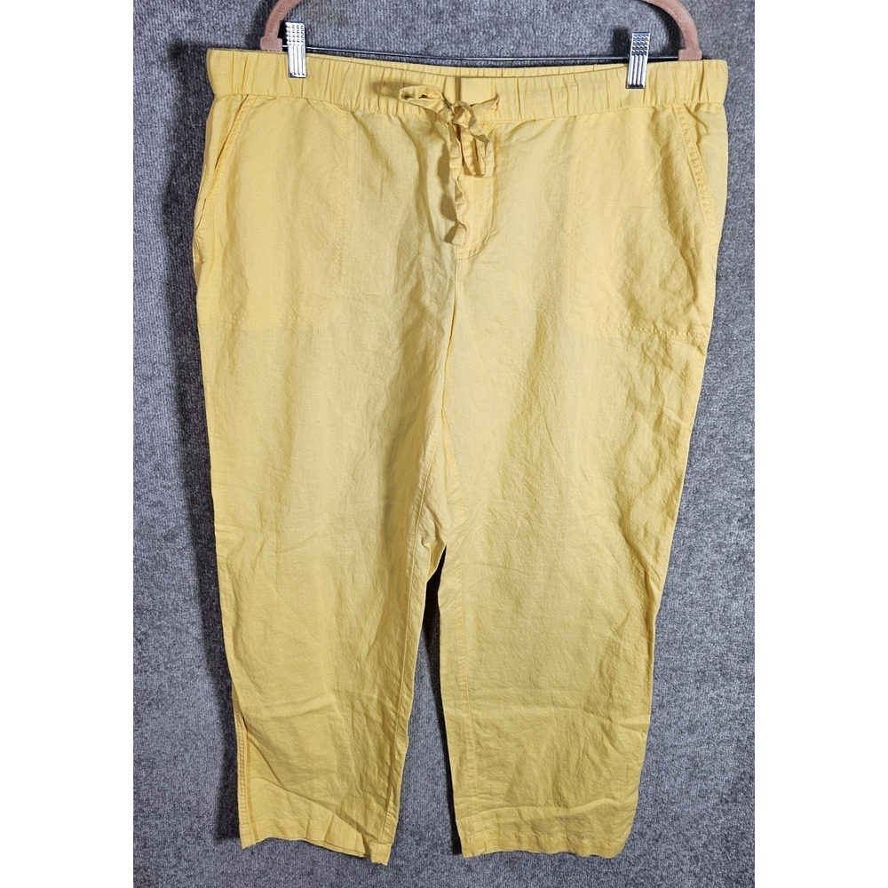 Liz Claiborne Linen Blend Wide Leg Pants Womens Sz XL Yellow Pockets Drawstring